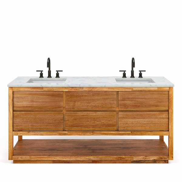 Tessa 72 In. Mango Wood Carrara White Marble Countertop Bath Vanity with Oil-Rubbed Bronze ...